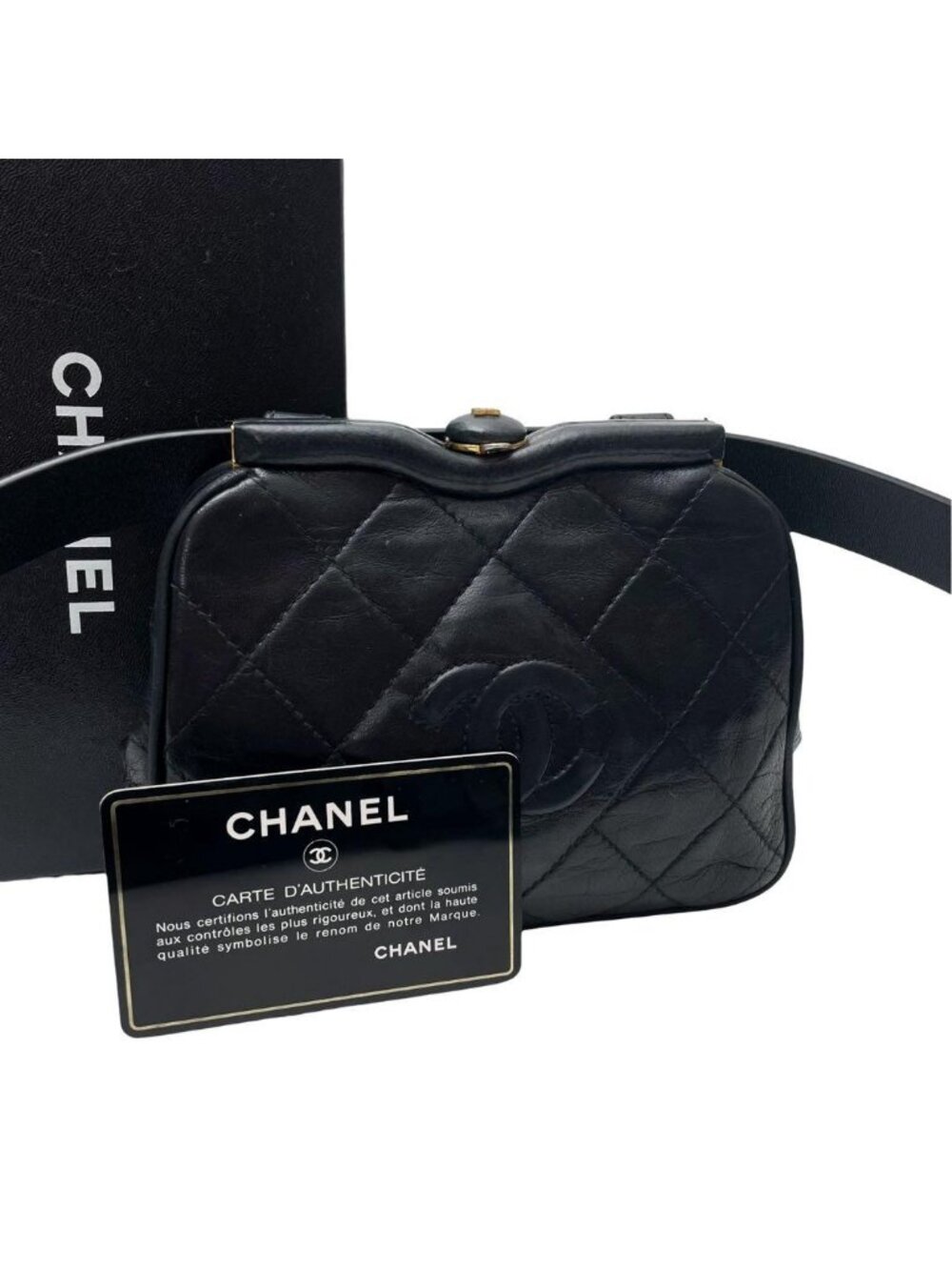 Chanel Lambskin Quilted Kiss Lock Waist Belt Bag CC Logo